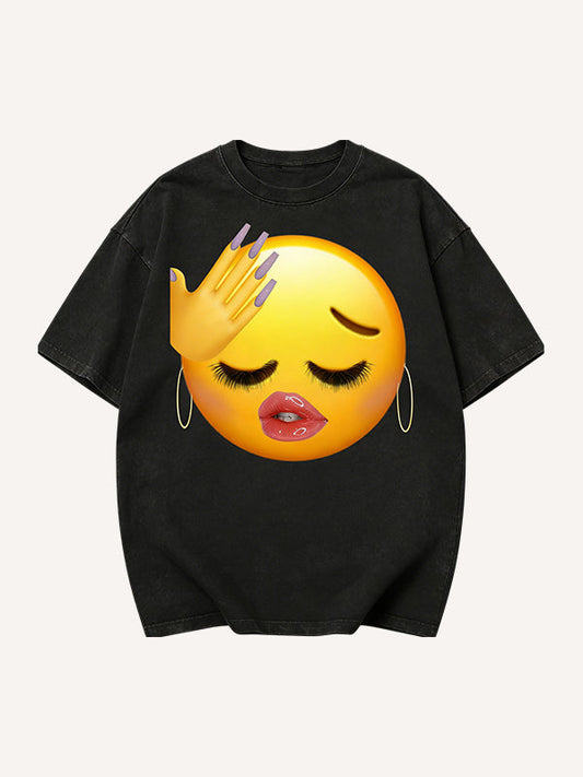 Men's Facepalm Emoji Lip Gloss Graphic Short Sleeve T-Shirt