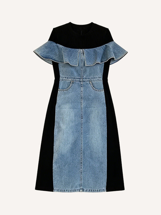 Ruffled open neckline dress