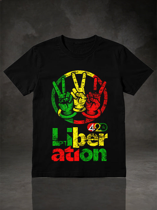 Vintage Rasta 420 Liberation Peace Sign Graphic T-Shirt