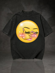 Men's Hands Covering Face Blushing Emoji Graphic Short Sleeve T-Shirt