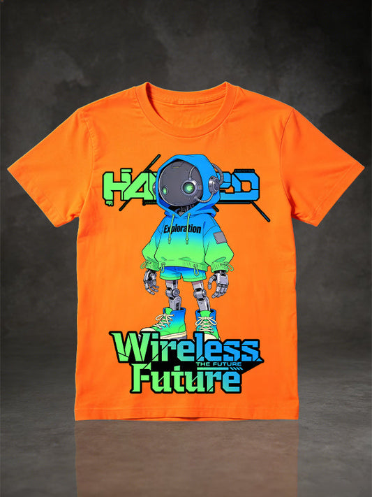 Hacked Wireless Future Robot Cyberpunk Graphic T-Shirt