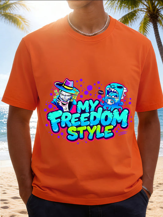 My Freedom Style Graffiti Cartoon Graphic Short Sleeve T-Shirt