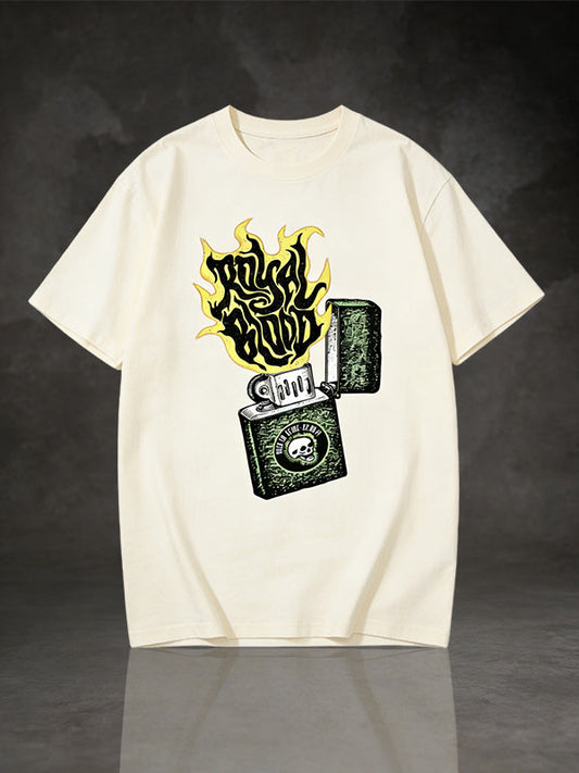 Vintage Flaming Lighter & Skull Graphic T-Shirt
