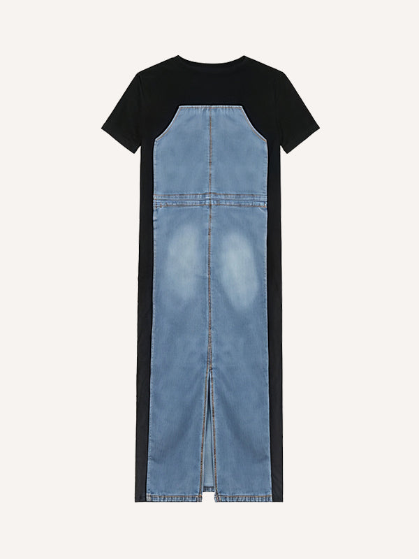 Trendy patchwork comfortable denim dress
