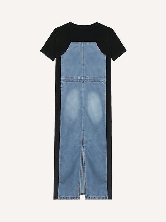 Trendy patchwork comfortable denim dress