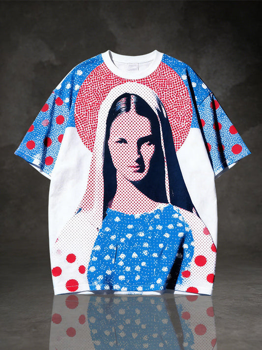 Vintage Virgin Mary Pop Art Polka Dot Graphic T-Shirt