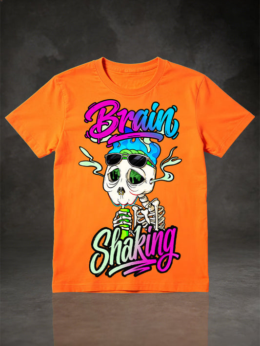 Brain Smoking Skull Character Hip-Hop Graphic Tee