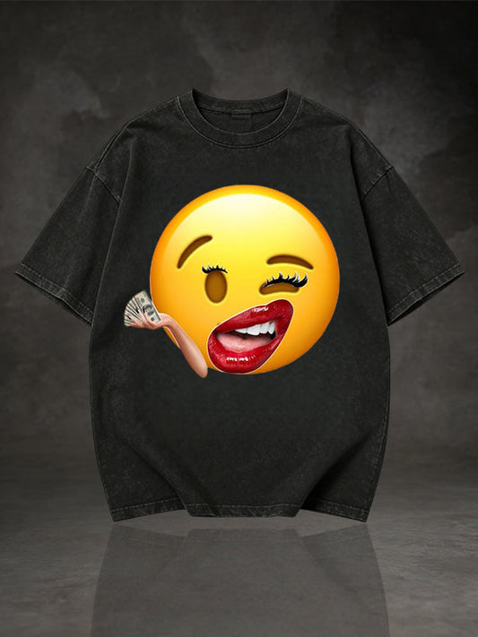 Men's Winking Kissy Emoji with Cigarette Graphic Short Sleeve T-Shirt