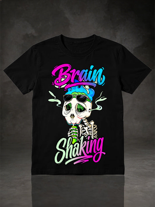 Brain Shaking Smoking Skull Graphic T-Shirt