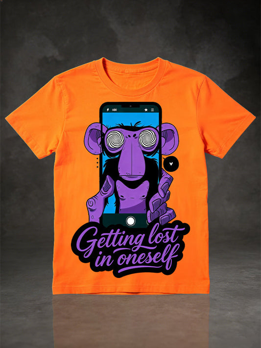 Getting Lost in Yourself Phone Alien Psychedelic Graphic Short Sleeve T-Shirt