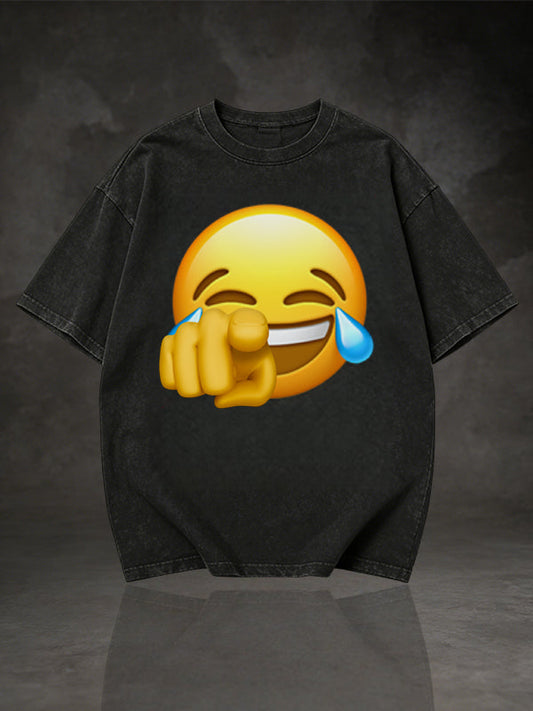 Men's Laughing Crying Emoji with Hand Covering Mouth Graphic Short Sleeve T-Shirt