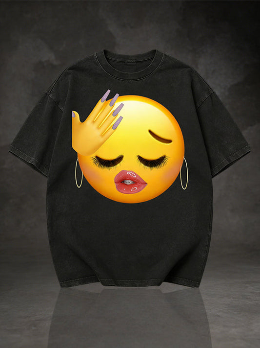 Men's Facepalm Emoji Lip Gloss Graphic Short Sleeve T-Shirt