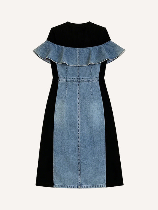 Ruffled open neckline dress