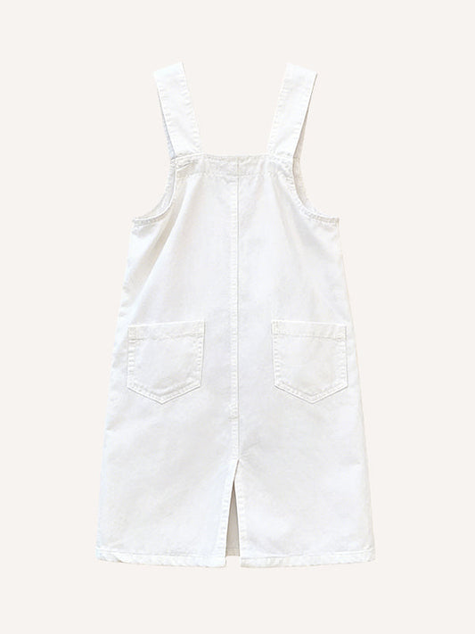 Denim double-button gusseted overalls
