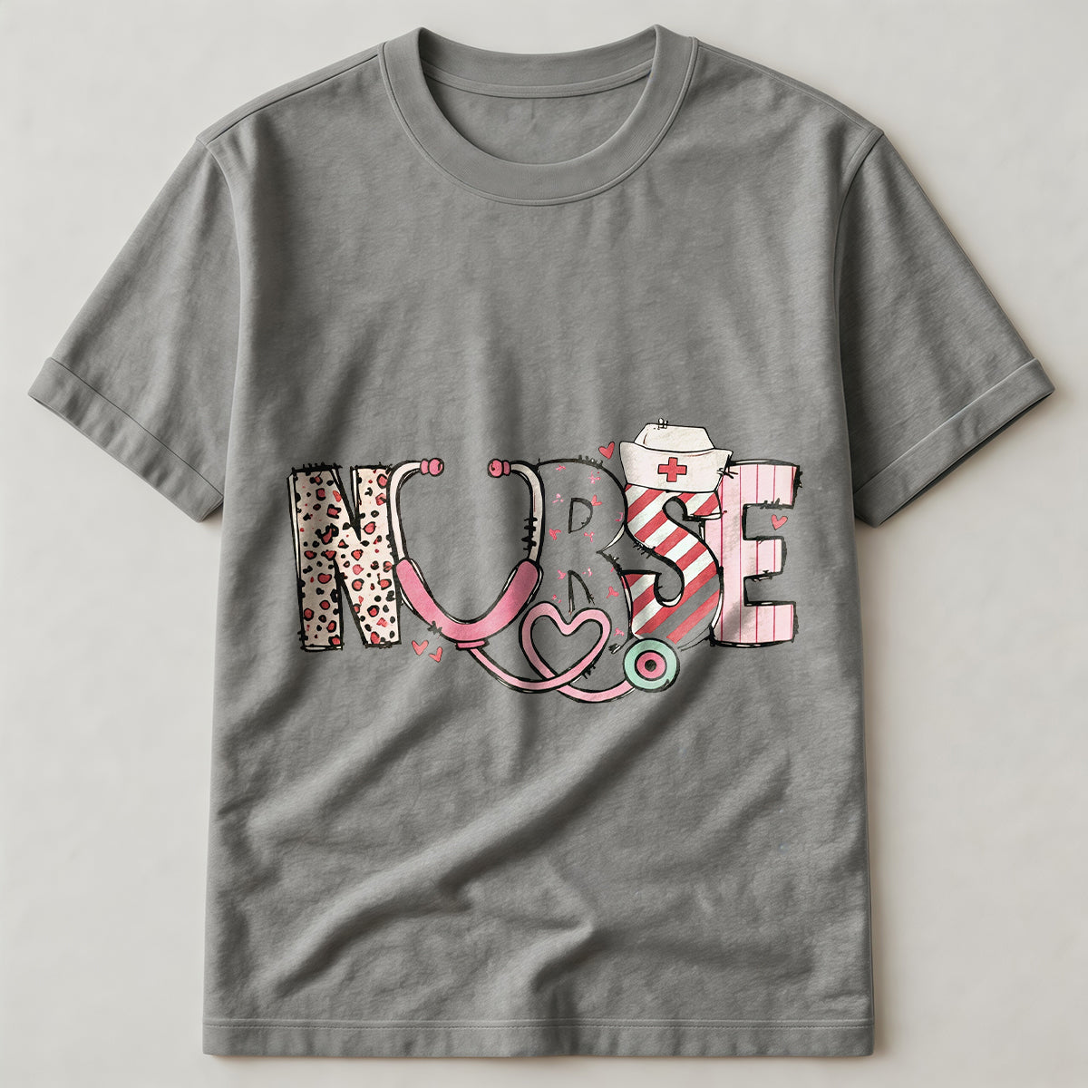 Dual Design Cute Nurse Graphic Casual T-Shirt For Women