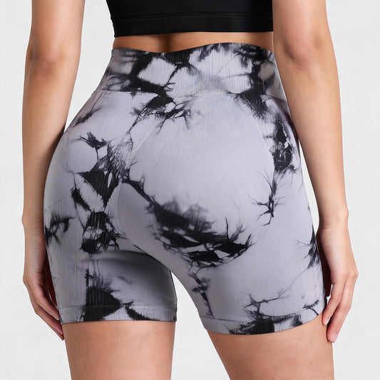 Customized handprint personalized text - Trendy Y2K Tie Dye Stretch Athletic Yoga Shorts