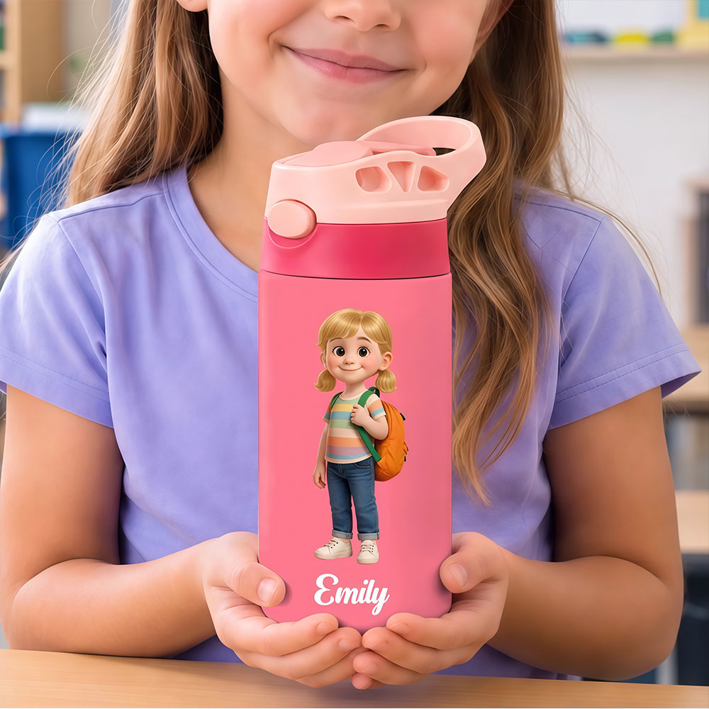 Custom Kids Insulated Water Bottle - Personalized Back To School Gifts For Kids - Ready To Learn