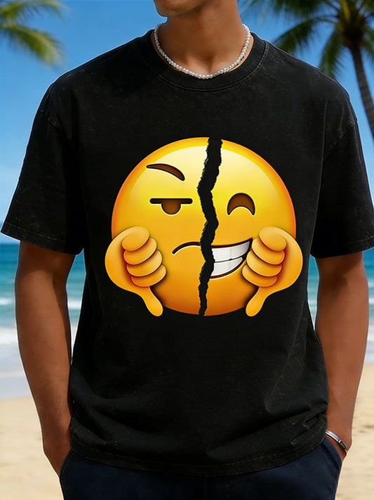 Men's Split Emoji Angry & Smiling Graphic Short Sleeve T-Shirt