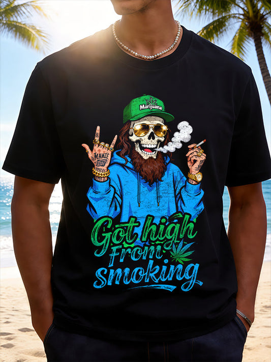 Vintage Rocker Skull Got high from smoking Graphic T-Shirt