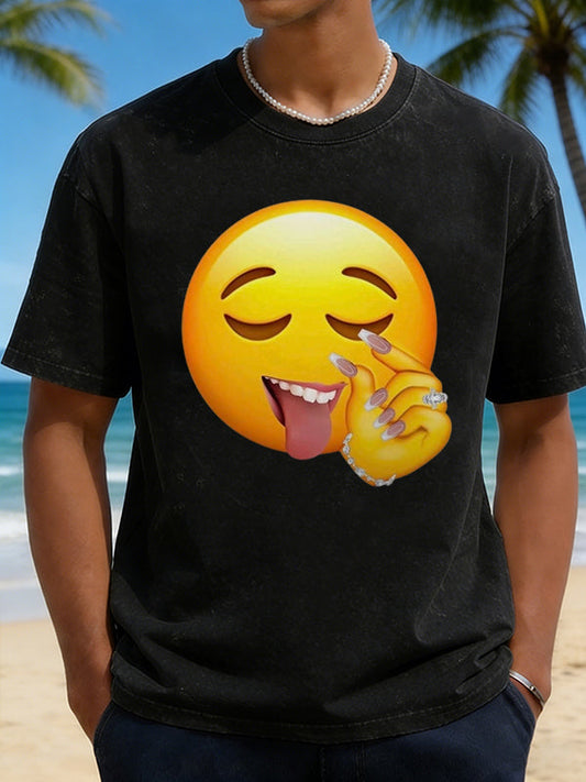 Men's Winking Tongue Out Emoji Graphic Short Sleeve T-Shirt