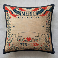 Customized Retro American Series Square Throw Pillow, Personalized Text, Patriotic Theme, 250th Anniversary Decorative Seat Cover Set