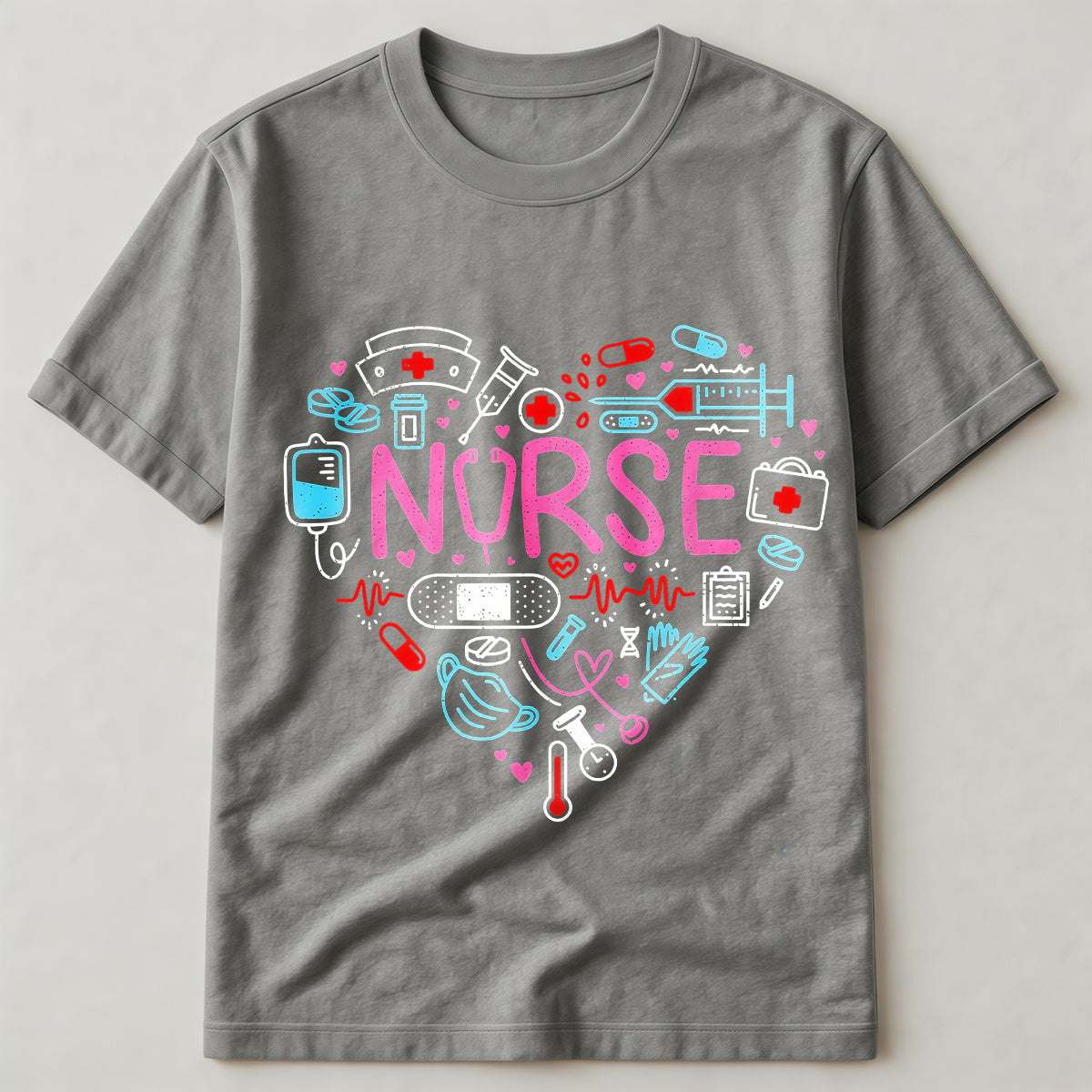 Heart Medical Tools & Stethoscope Letter Nurse Print Tee