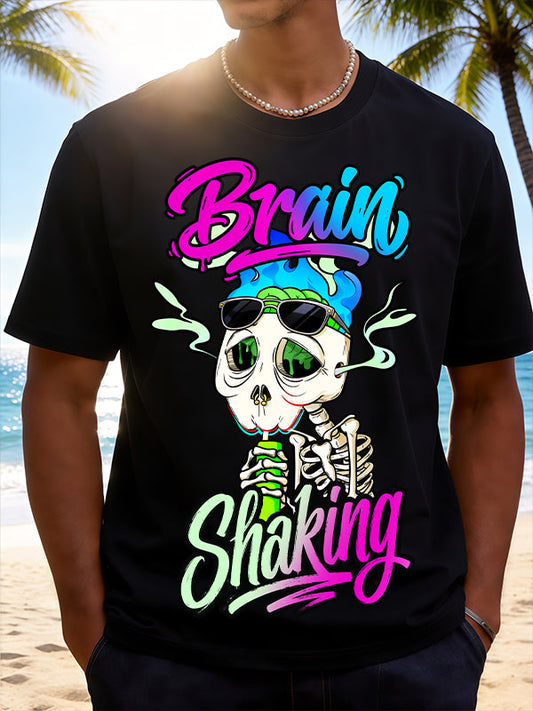 Brain Shaking Smoking Skull Graphic T-Shirt