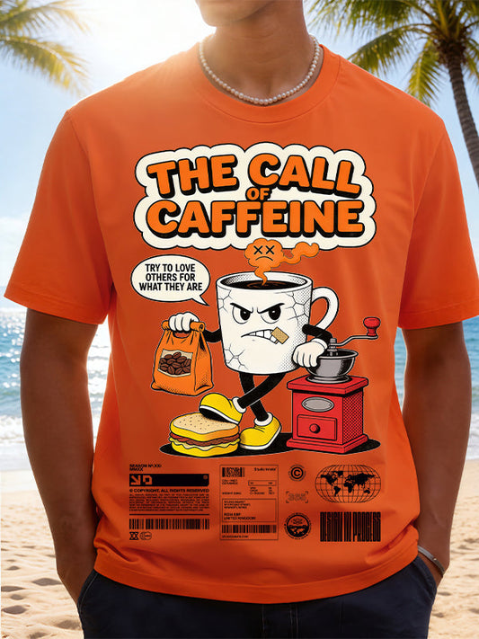 The Call Caffeine Cartoon Coffee Cup Retro Graphic T-Shirt