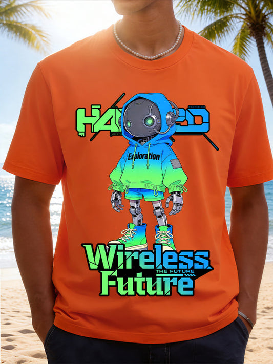 Hacked Wireless Future Robot Cyberpunk Graphic T-Shirt