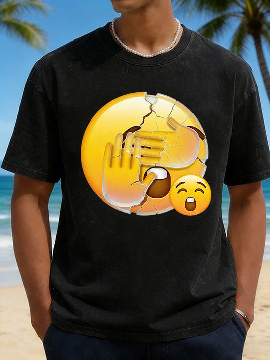 Men's Peeking Emoji Hand Cover Graphic Short Sleeve T-Shirt