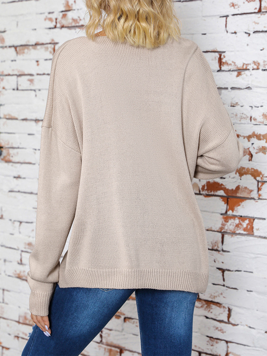 Surplice Dropped Shoulder Long Sleeve Sweater