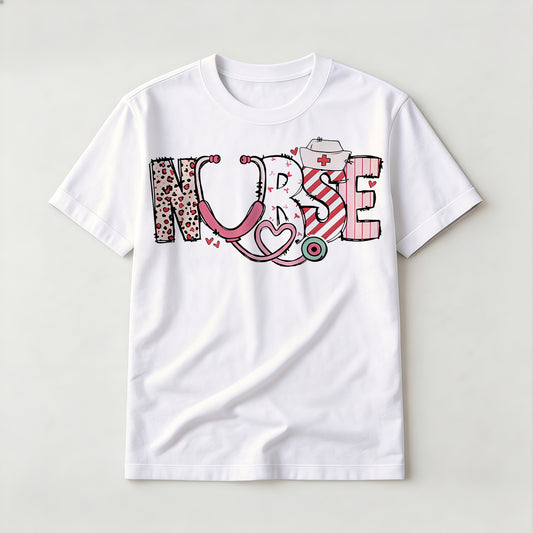 Dual Design Cute Nurse Graphic Casual T-Shirt For Women