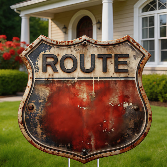 Rustic Worn Route Shield Vintage Highway Yard Sign Retro Outdoor Decor
