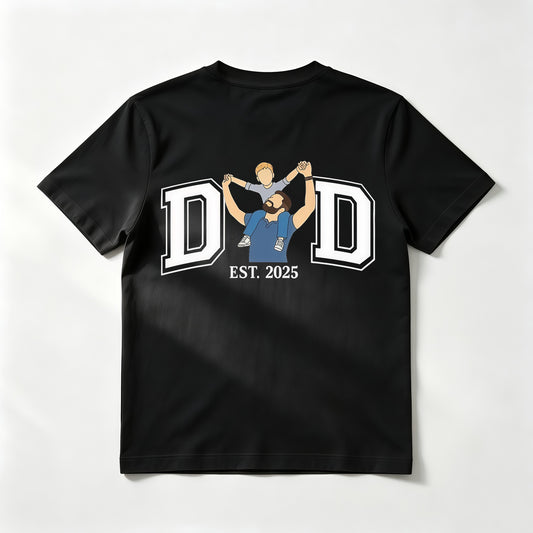 Custom Varsity Style "DAD" Letter T-Shirt – Personalized DAD Letter Outline with Kids' Name and Est. Date – Unique DIY Father's Day Gift