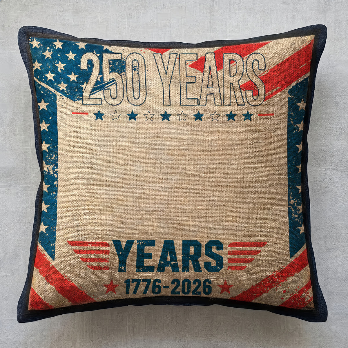 Customized Retro American Series Square Throw Pillow, Personalized Text, Patriotic Theme, 250th Anniversary Decorative Seat Cover Set