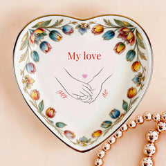 Custom  Photo Ceramic Trinket Tray with Colorful Tulip Floral Border-My love