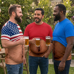 Funny Beer Belly Chest Hair USA Flag All Over Print T-Shirt, Novelty Patriotic 4th Of July Gag Gift Short Sleeve Top For Men
