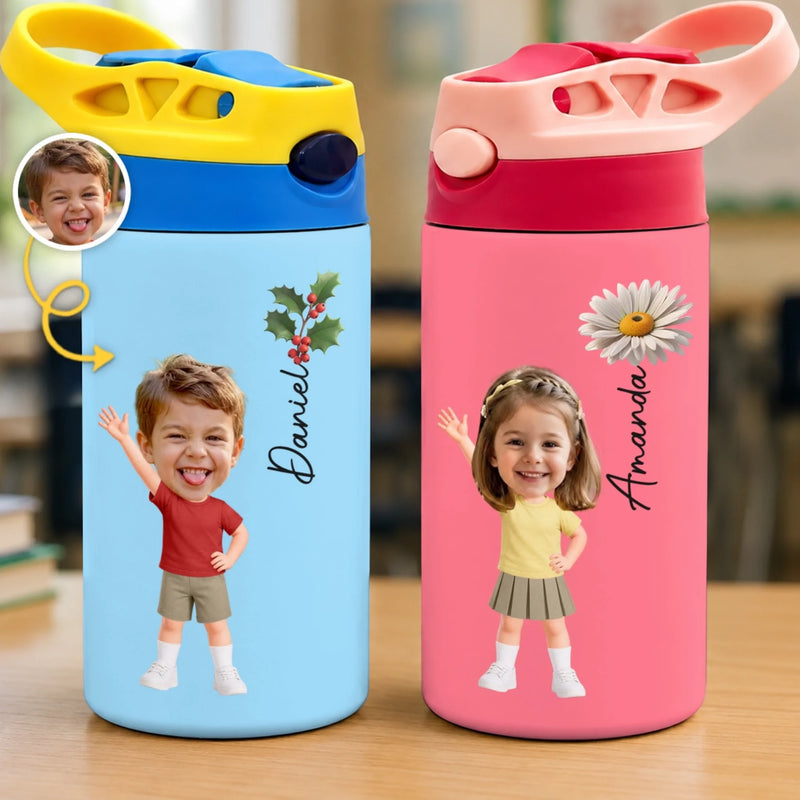 Custom Photo Kids Insulated Water Bottle - Personalized Back To School Gifts For Kids - Ready Set Shine