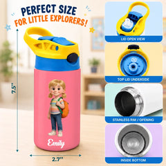 Custom Kids Insulated Water Bottle - Personalized Back To School Gifts For Kids - Ready To Learn
