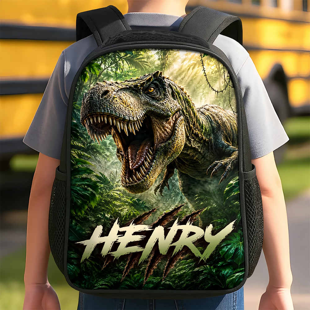 Custom Kids Front Printed Backpack - Personalized Back To School Gifts For Kids - Dino School Crew