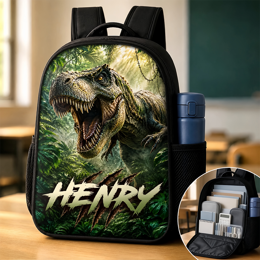 Custom Kids Front Printed Backpack - Personalized Back To School Gifts For Kids - Dino School Crew