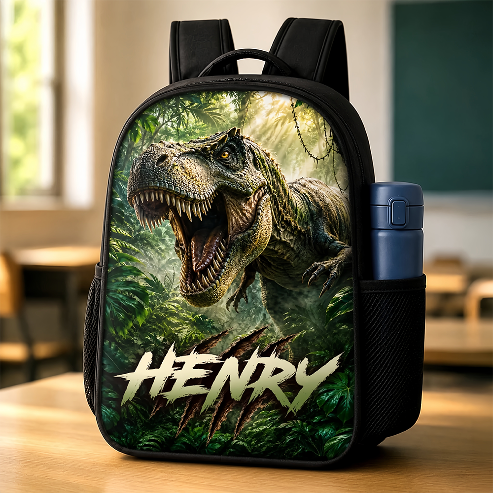 Custom Kids Front Printed Backpack - Personalized Back To School Gifts For Kids - Dino School Crew