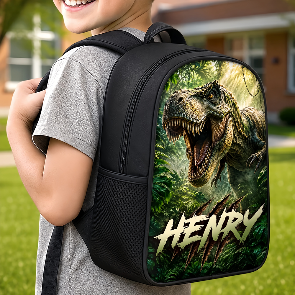Custom Kids Front Printed Backpack - Personalized Back To School Gifts For Kids - Dino School Crew
