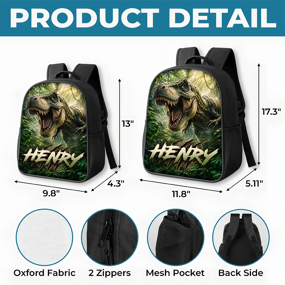 Custom Kids Front Printed Backpack - Personalized Back To School Gifts For Kids - Dino School Crew