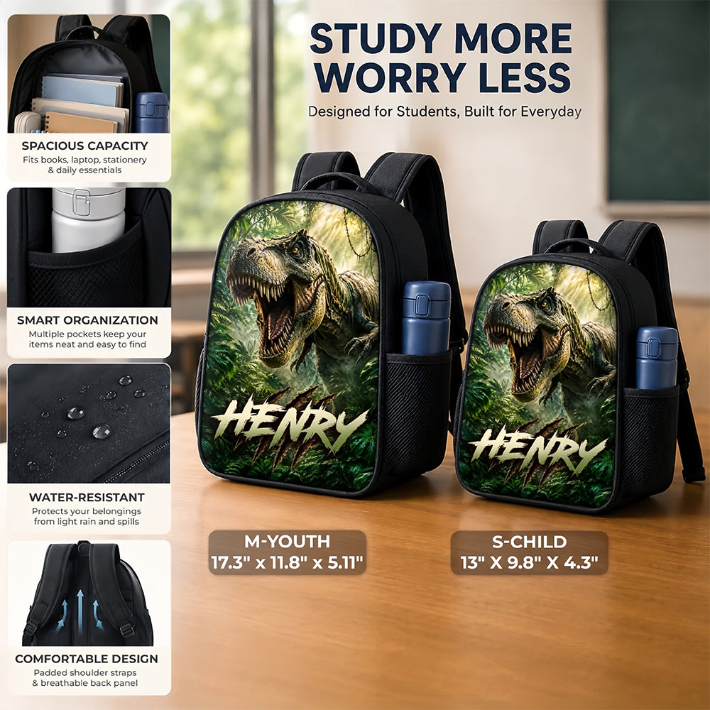 Custom Kids Front Printed Backpack - Personalized Back To School Gifts For Kids - Dino School Crew