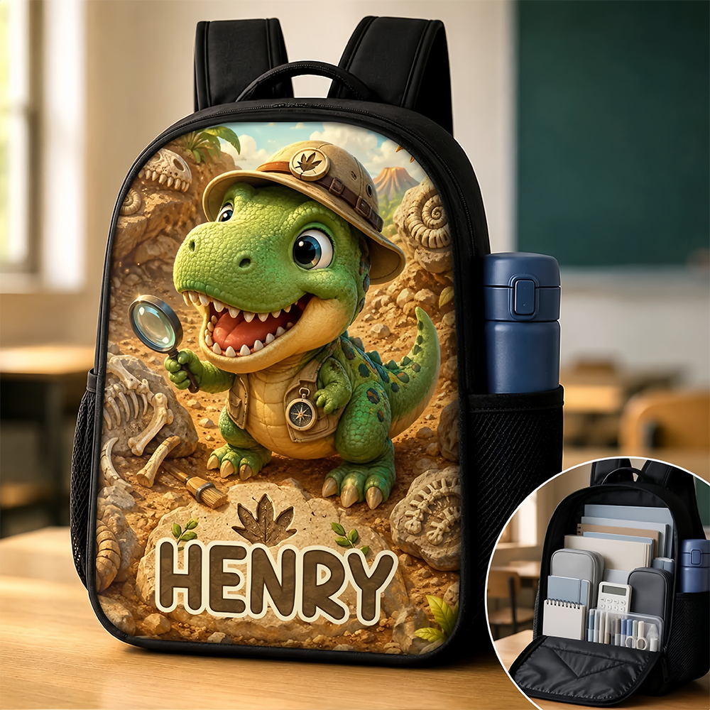 Custom Kids Front Printed Backpack - Personalized Back To School Gifts For Kids - Roar And Learn