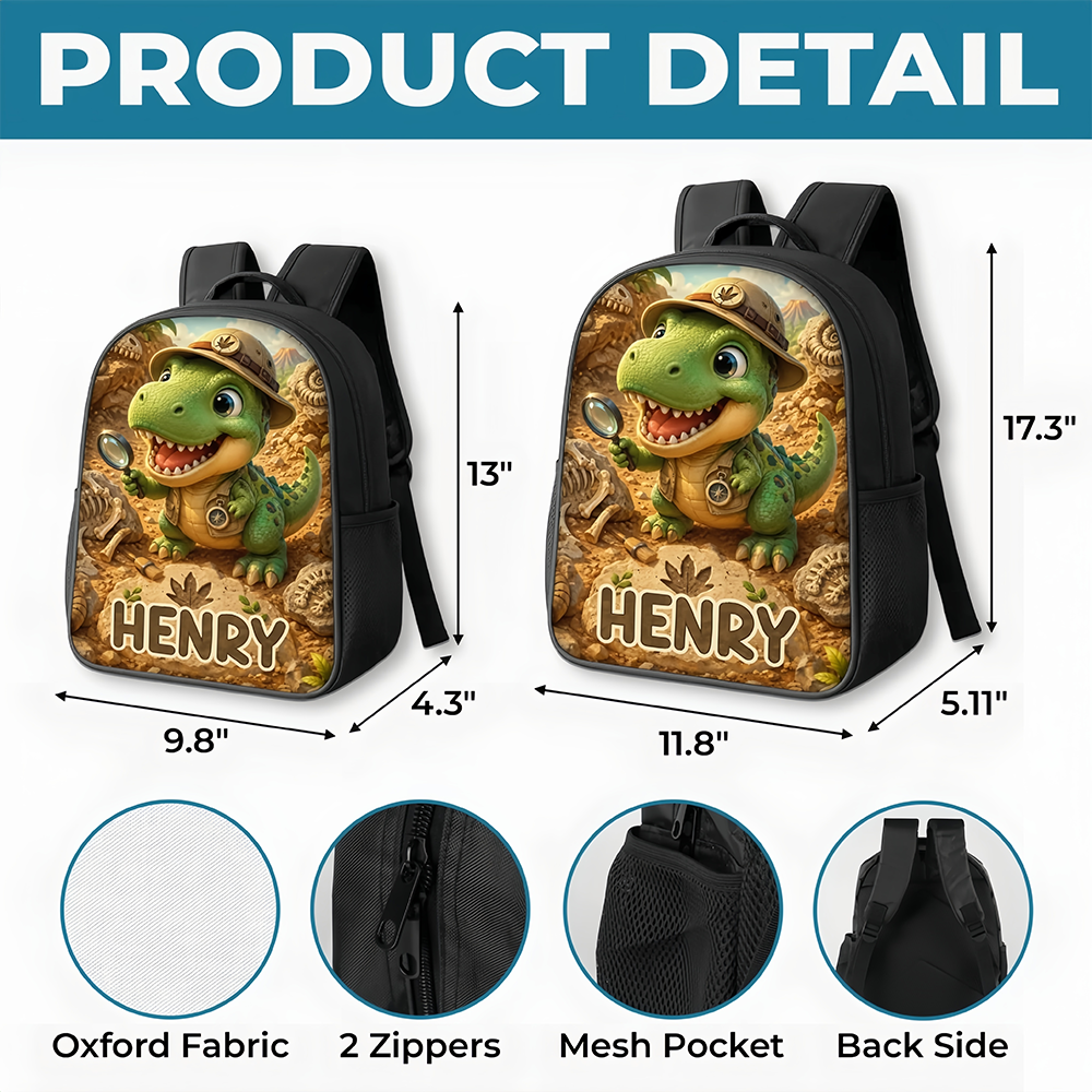 Custom Kids Front Printed Backpack - Personalized Back To School Gifts For Kids - Roar And Learn