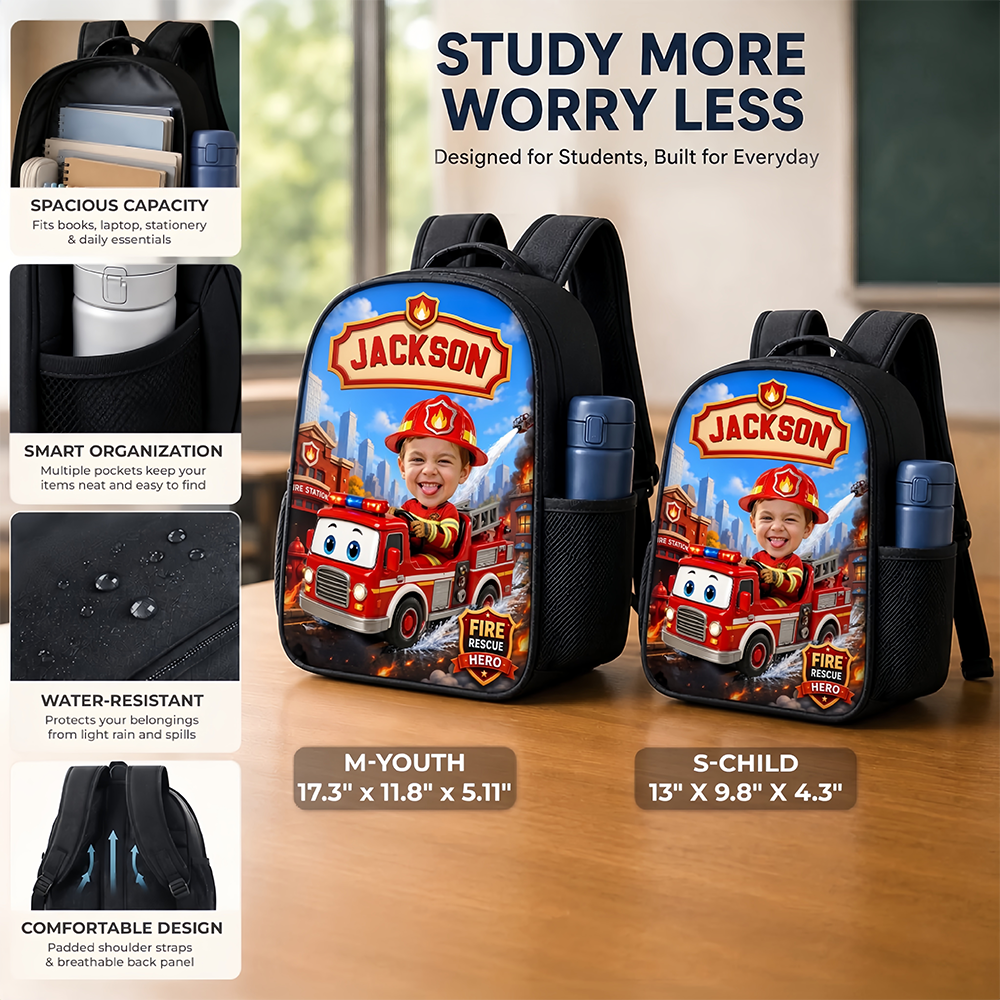 Custom Photo Kids Front Printed Backpack - Personalized Back To School Gifts For Kids - Little Hero Big Dreams