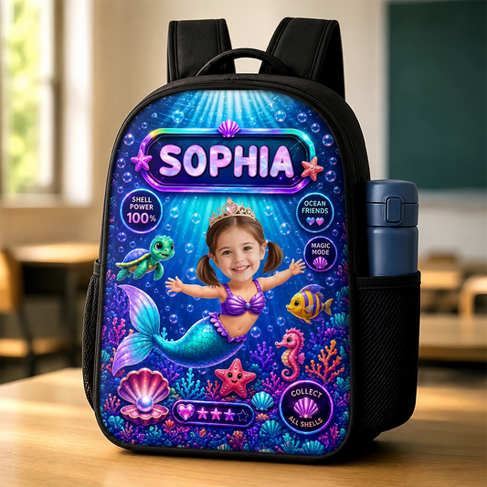Custom Photo Kids Front Printed Backpack - Personalized Back To School Gifts For Kids - Little Mermaid With Big Dreams