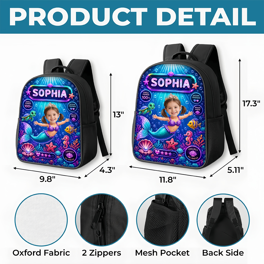 Custom Photo Kids Front Printed Backpack - Personalized Back To School Gifts For Kids - Little Mermaid With Big Dreams